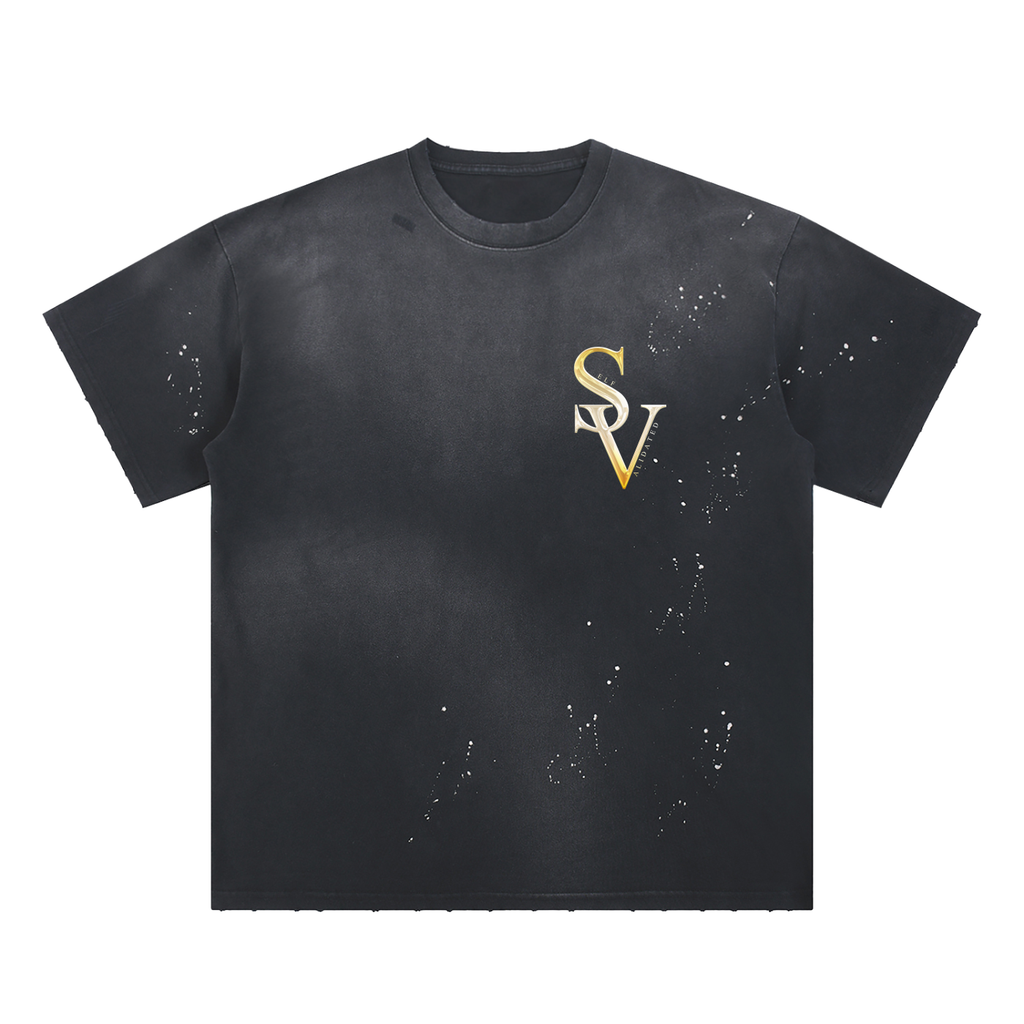“SV” Hand-Frayed Sunfade Paint Splatter T-Shirt