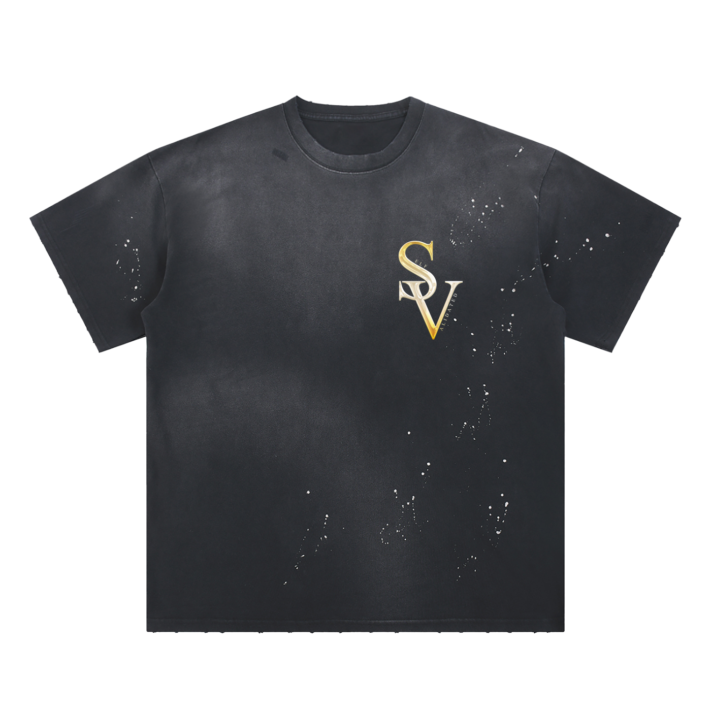 “SV” Hand-Frayed Sunfade Paint Splatter T-Shirt