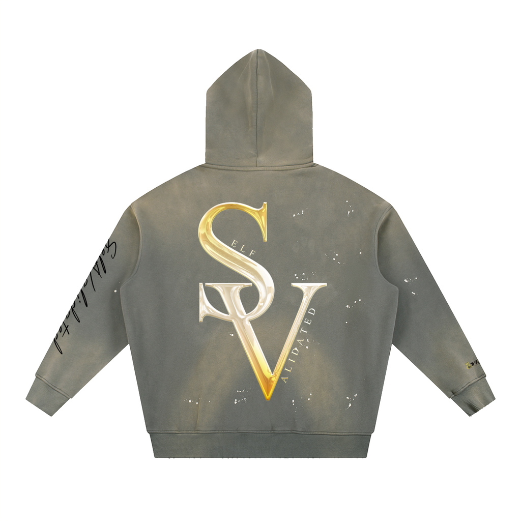 “SV” logo Vintage Washed Frayed Fleece Hoodie