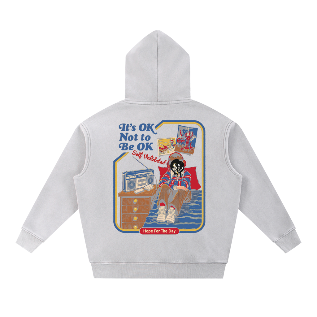 SelfValidated graphic "its ok to not be ok' Snow Wash Fleece Oversize Hoodie