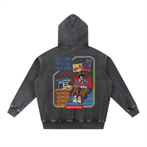 SelfValidated graphic "its ok to not be ok' Snow Wash Fleece Oversize Hoodie
