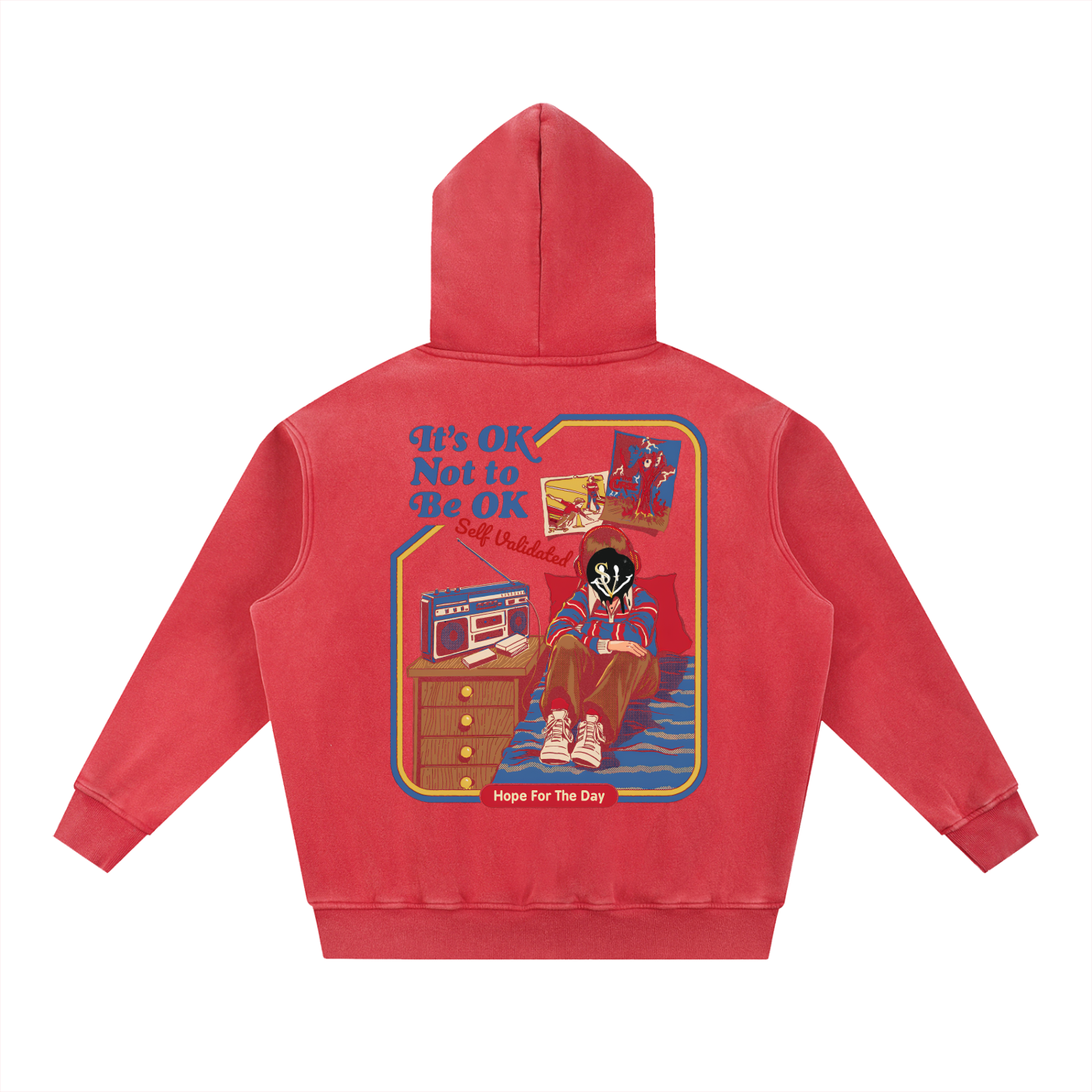 SelfValidated graphic "its ok to not be ok' Snow Wash Fleece Oversize Hoodie