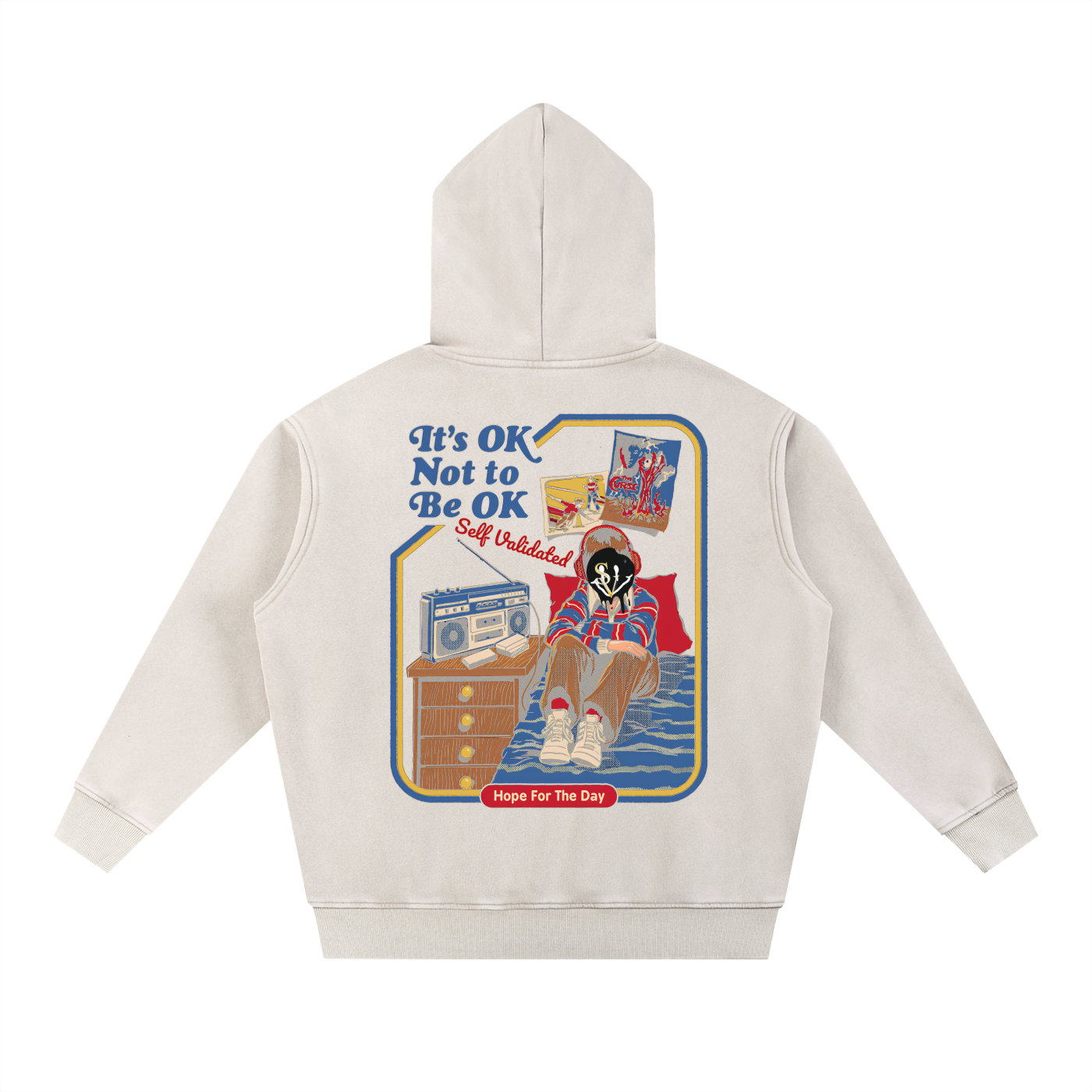 SelfValidated graphic "its ok to not be ok' Snow Wash Fleece Oversize Hoodie