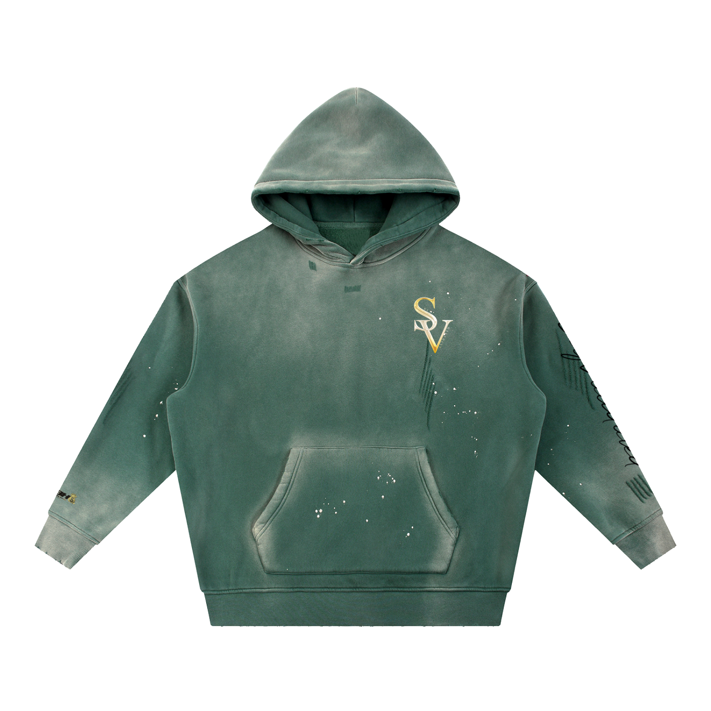 “SV” logo Vintage Washed Frayed Fleece Hoodie