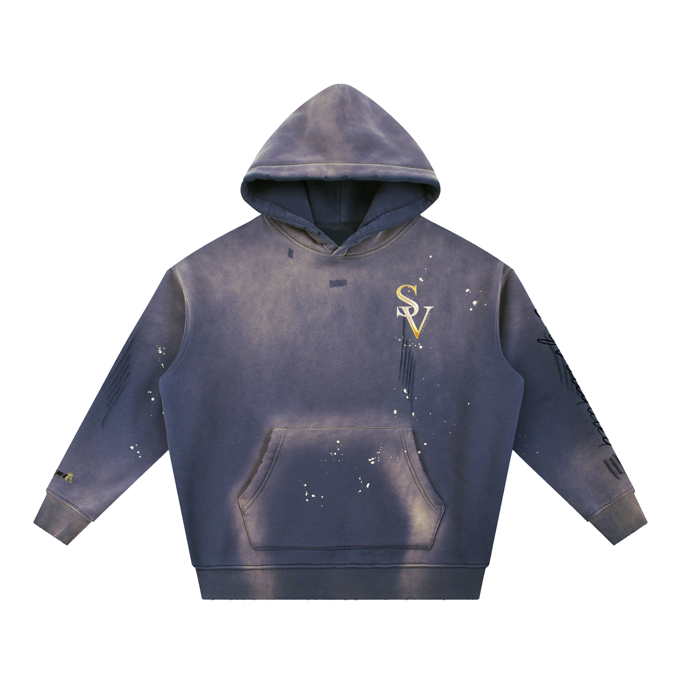 “SV” logo Vintage Washed Frayed Fleece Hoodie