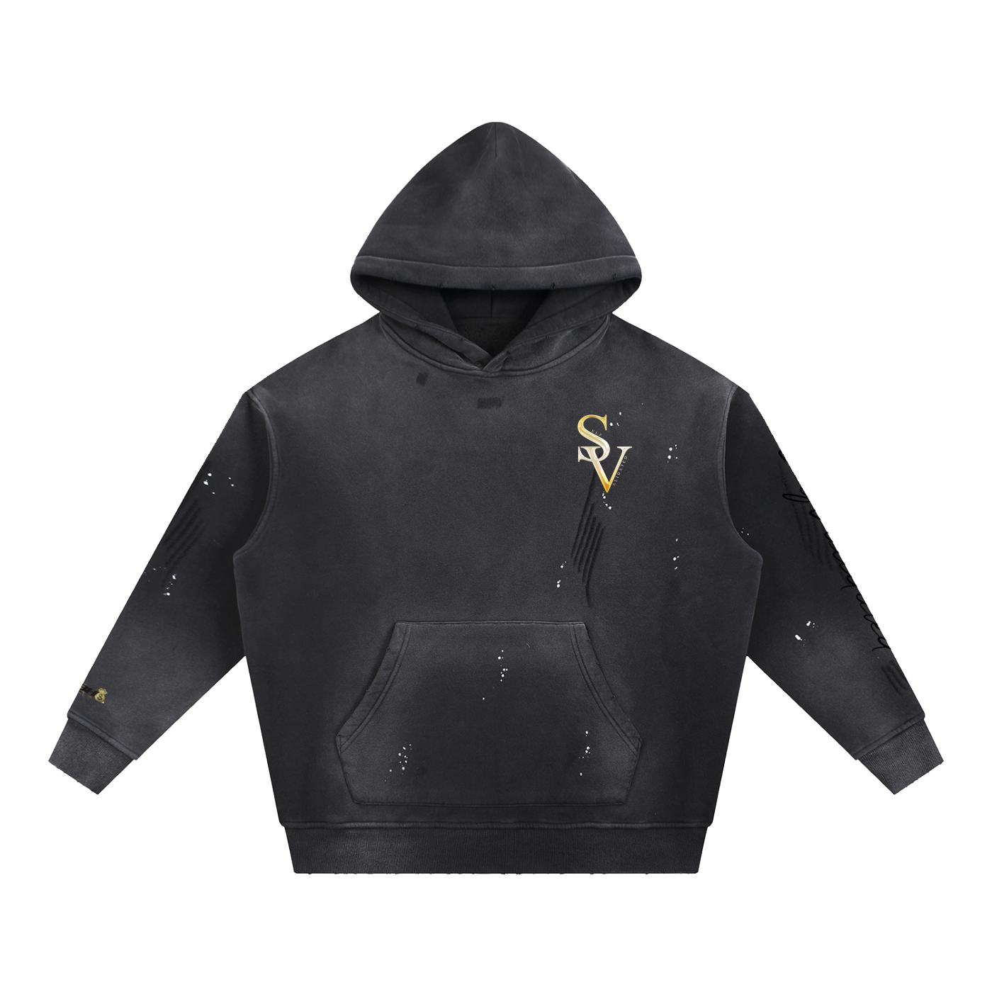 “SV” logo Vintage Washed Frayed Fleece Hoodie