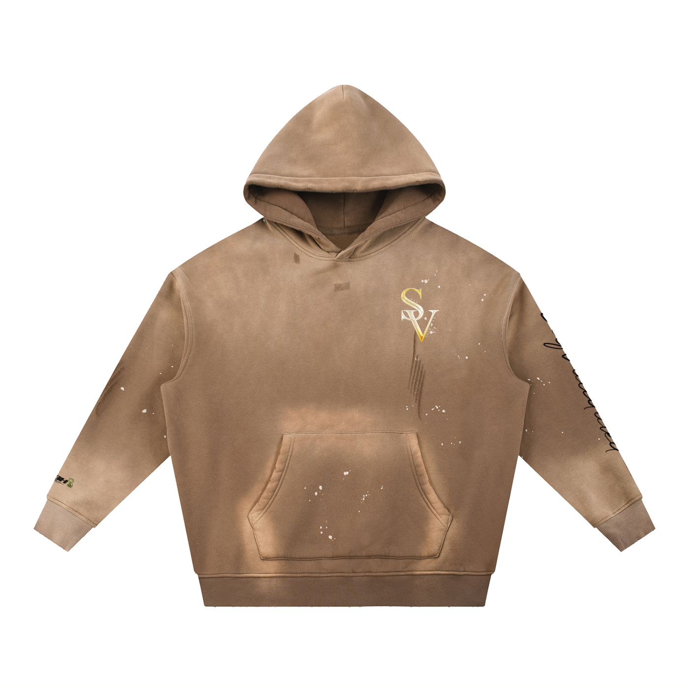 “SV” logo Vintage Washed Frayed Fleece Hoodie