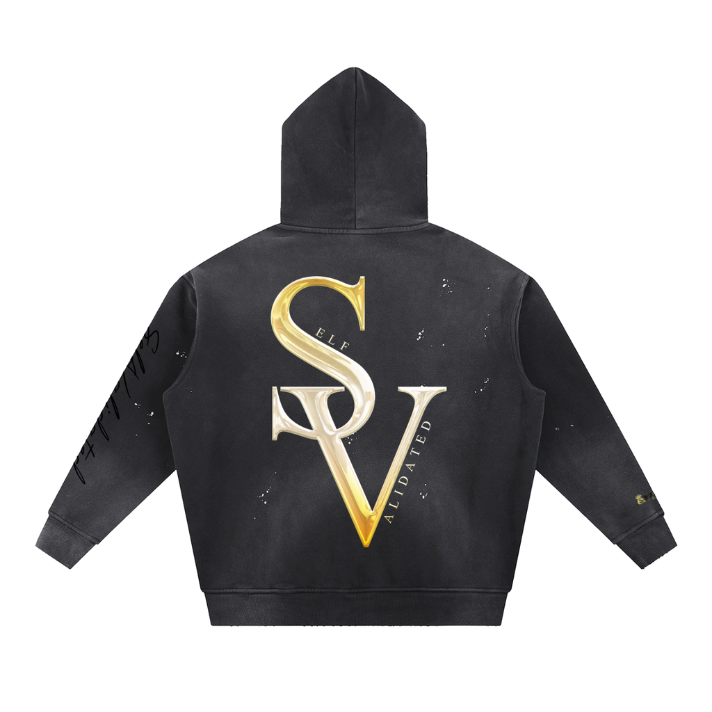 “SV” logo Vintage Washed Frayed Fleece Hoodie