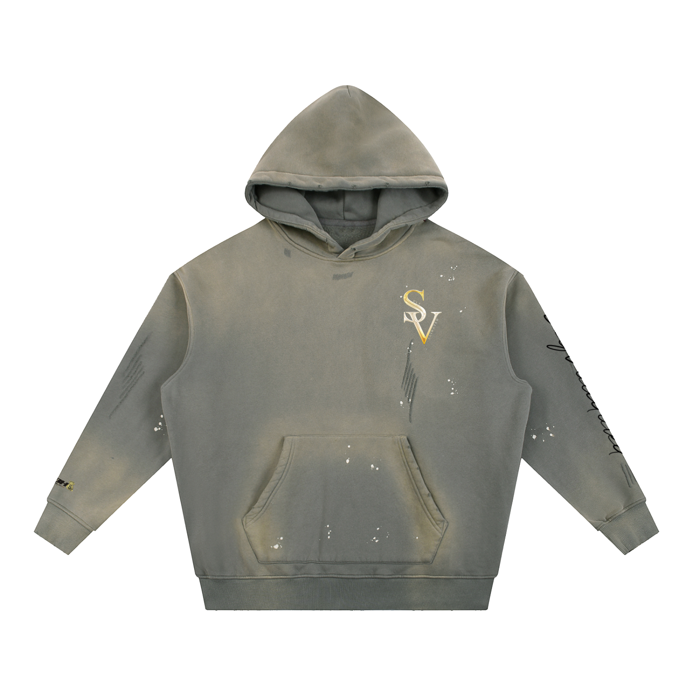 “SV” logo Vintage Washed Frayed Fleece Hoodie